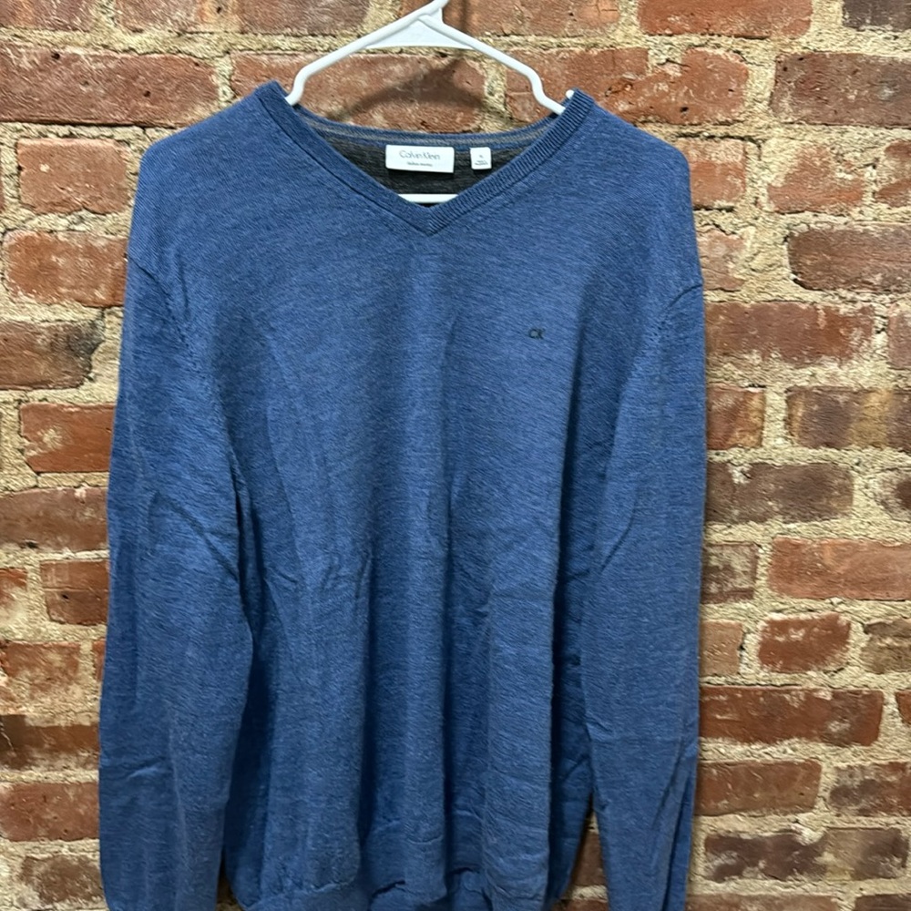 Calvin Klein V-Neck Sweater | 100% Italian Merino Wool | Blue | Lightly Used